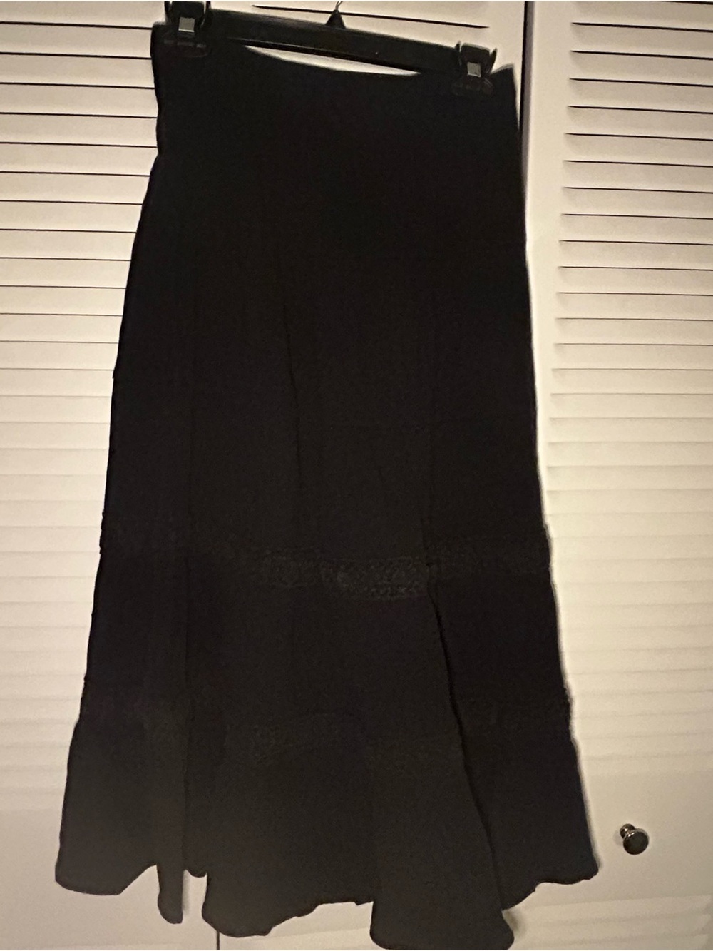 Notations Petite Black Cotton Gauze Tiered Maxi Skirt SP Boho Crochet Lace